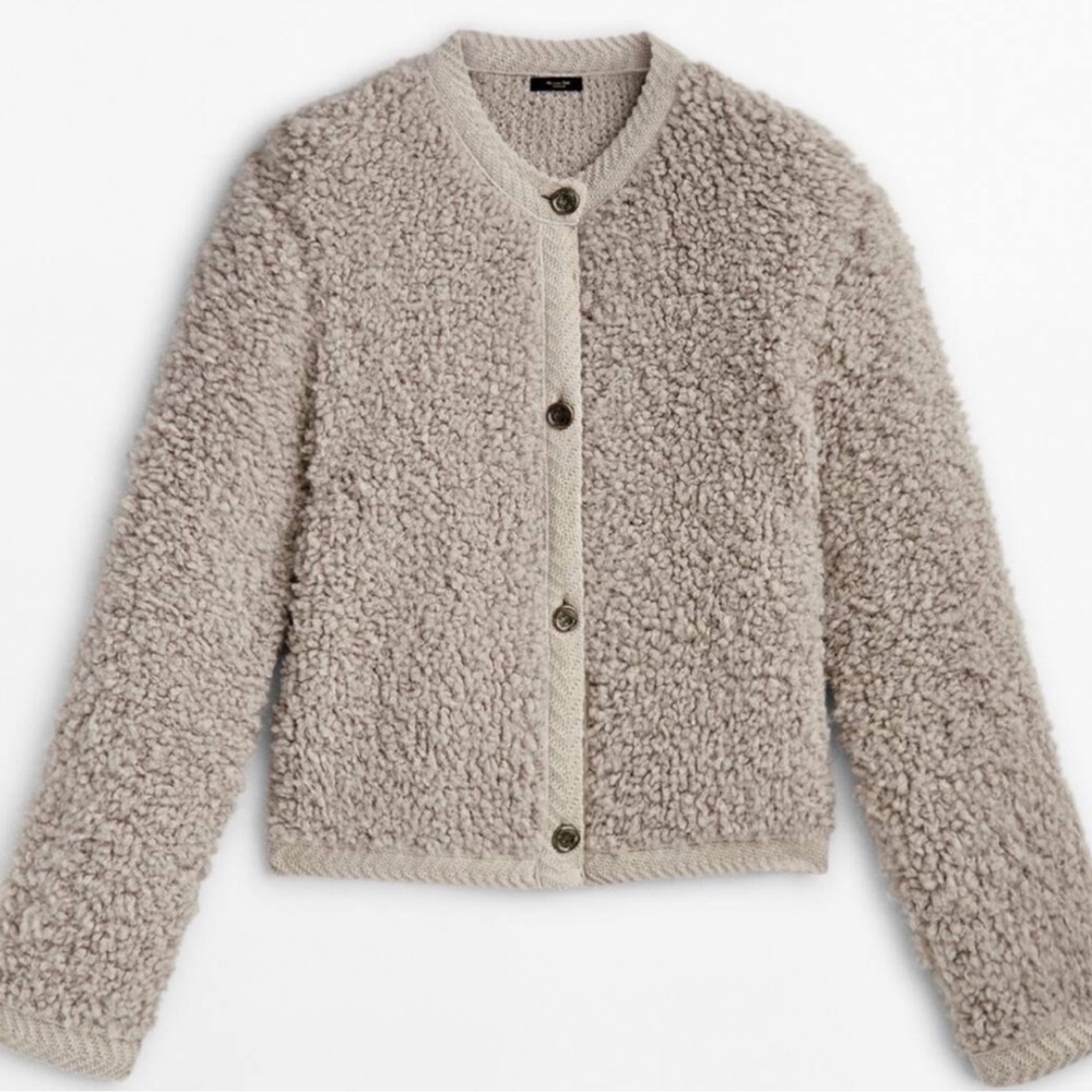 NWT Massimo Dutti Furry Boucle Tan Cardigan Size S